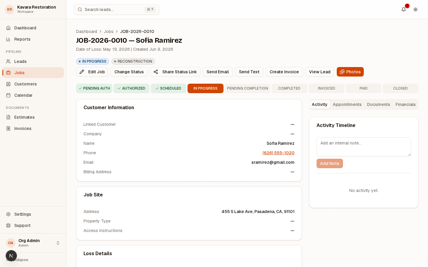 RestoPath proposal detail screen showing line items, customer details, and approval actions